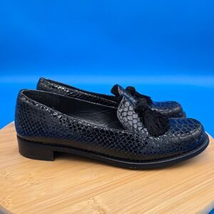 Stuart Weitzman Black Snakeskin‎ Tassel Loafers Dress Shoes Womens 7.5 M